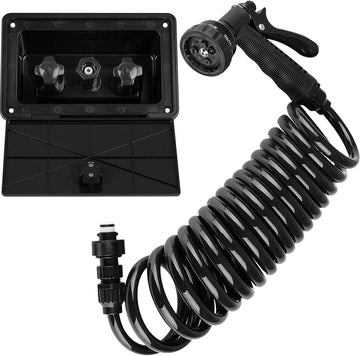 Dura Faucet (DF-SA189-BK) RV Exterior Quick Connect Sprayer, Hose, and Exterior Spray Box Kit (Black)