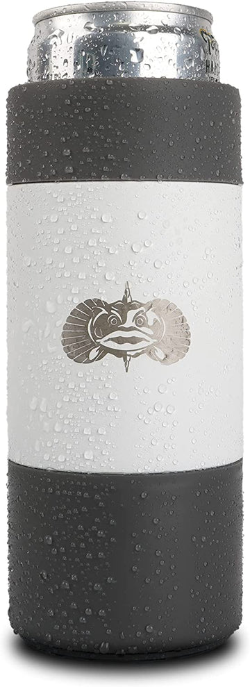 Toadfish Slim Non-Tipping Can Cooler for 12oz Cans - Suction Cup Cooler For Beer & Soda - Stainless Steel Double-Wall Vacuum Insulated Cooler - Sturdy Beverage Holder - (White)