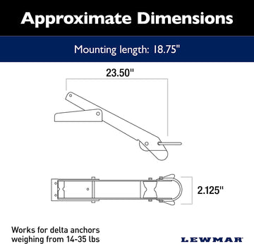 Lewmar Long Bow Roller for Delta Anchors 14-35 lbs, Stainless Steel Construction, Derlin Rollers, Measures 2-1/8