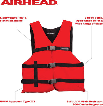 Airhead Adult Universal Nylon Life Vest with Open Sides Red Large/XX-Large
