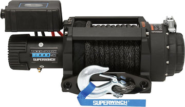 SUPERWINCH 1518001 Tiger Shark 18000SR 12V DC Winch 18,000lb/8165kg Single Line Pull with Hawse Fairlead, 33/64" x 80' Synthetic Rope, Corded Handheld Remote