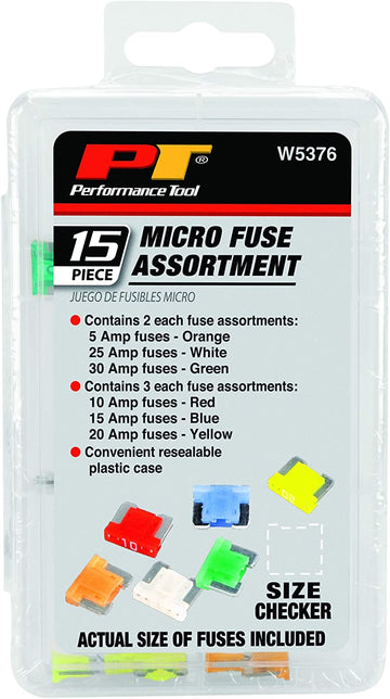 Performance Tool W5376 15-Piece Micro Fuse Assortment 15pc Micro Fuse Assortment
