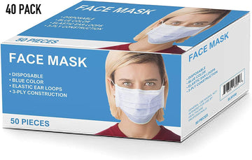 Cordova ELM100 Disposable Earloop Face Mask, 3-Ply Pleated Construction, Adjustable Flat Nosepiece, For Non-Medical Use, 2000-Pack
