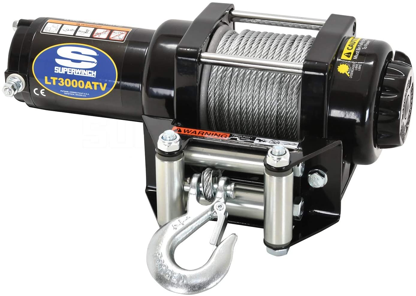 Superwinch 1130220 LT3000ATV 12 VDC Winch 3,000-Pound/1360 kg with Roller Fairlead, Mount Plate, Handlebar Rocker Switch, and Handheld Remote 13.2" x 4.1" x 4.1" black