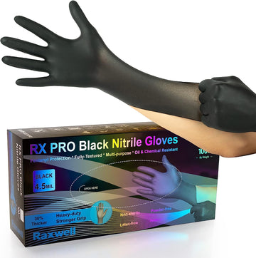 Raxwell Black Nitrile Gloves | Black Lab Gloves Disposable Latex Free 4.5mil Powder Free, Food Grade Cooking, Cleaning Gloves Medium 100 Count