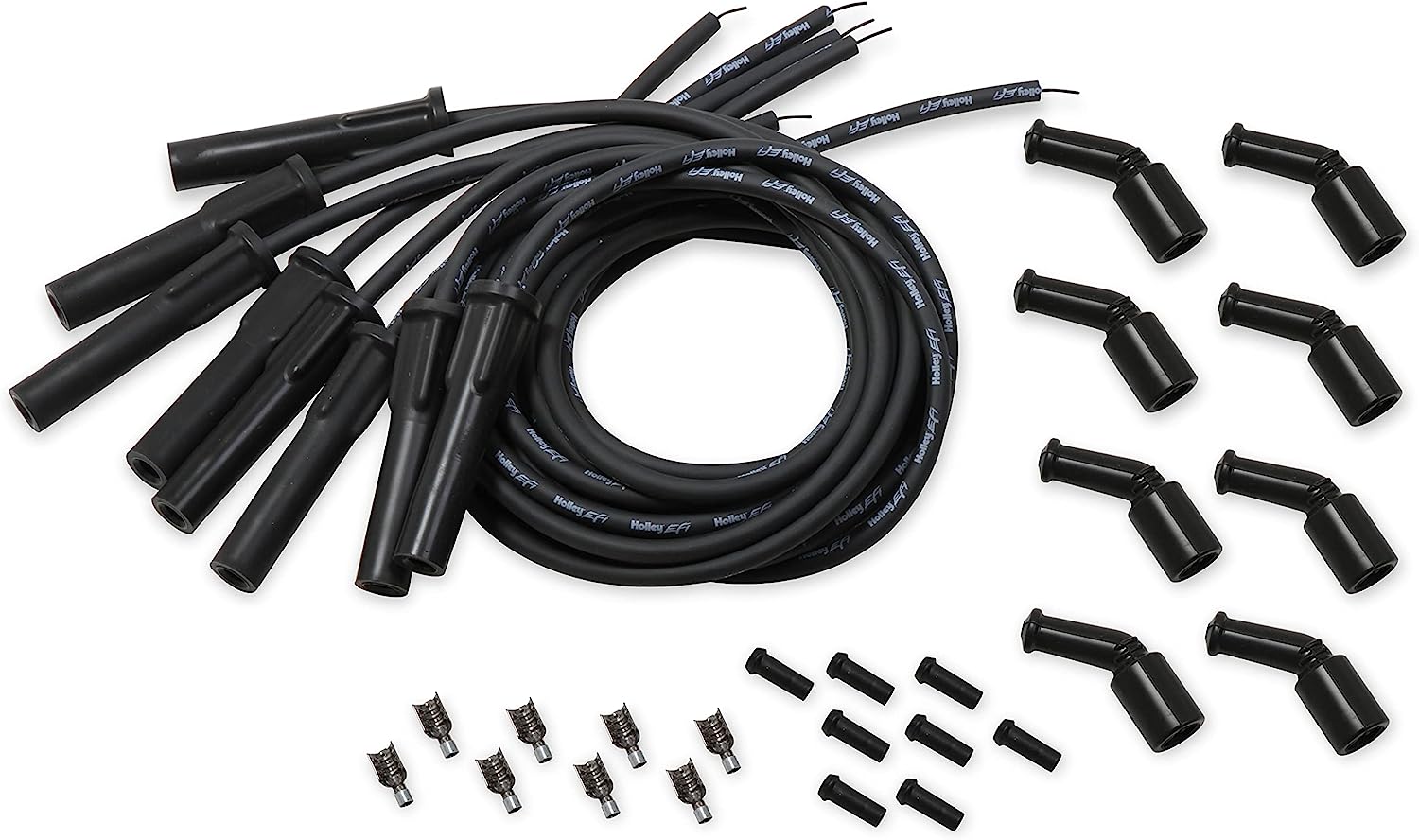 Holley EFI 561-110 LS Spark Plug Wire Set - Cut to Fit - Black with Black 135 degree boots