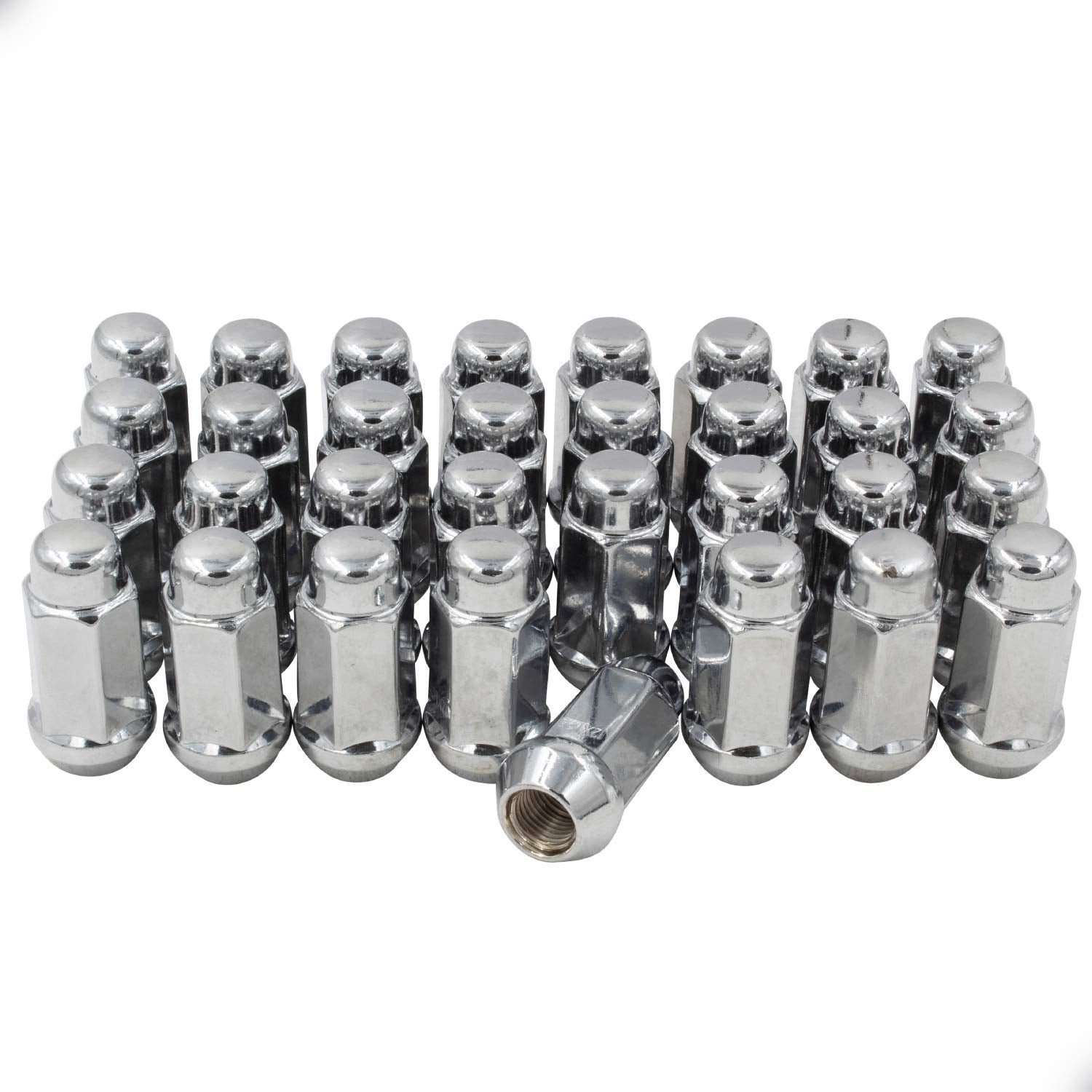 Wheel Accessories Parts 32 PC Chrome Bulge Acorn Lug Nut M14 X 2.0 Thread 1.90" Long Wheel Lug Nuts for Trucks 19mm(3/4") Hex 14x2.0 (32, M14 X 2.0, Chrome) 32 M14 X 2.0