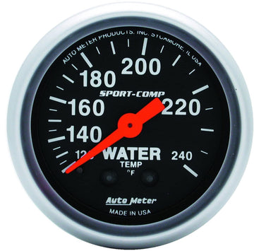 Auto Meter 3333 Sport-Comp 2-1/16" Mechanical Water Temperature Gauge with 12' Tubing
