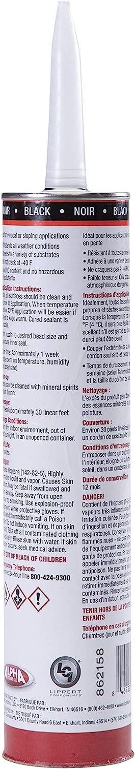 Alpha Systems 862158 N1010 Non-Sag Roof Sealant - 11 oz, Black