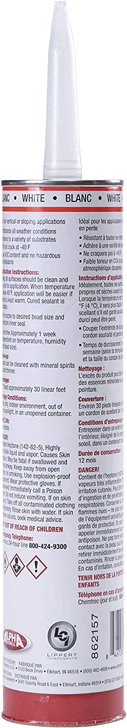 Lippert 1010 Non-Sag Sealant for 5th Wheel RVs, Travel Trailers and Motorhomes White