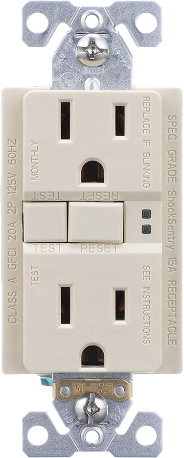 Eaton GFCI Self-Test 15A -125V Duplex Receptacle with Standard Size Wallplate, Ivory