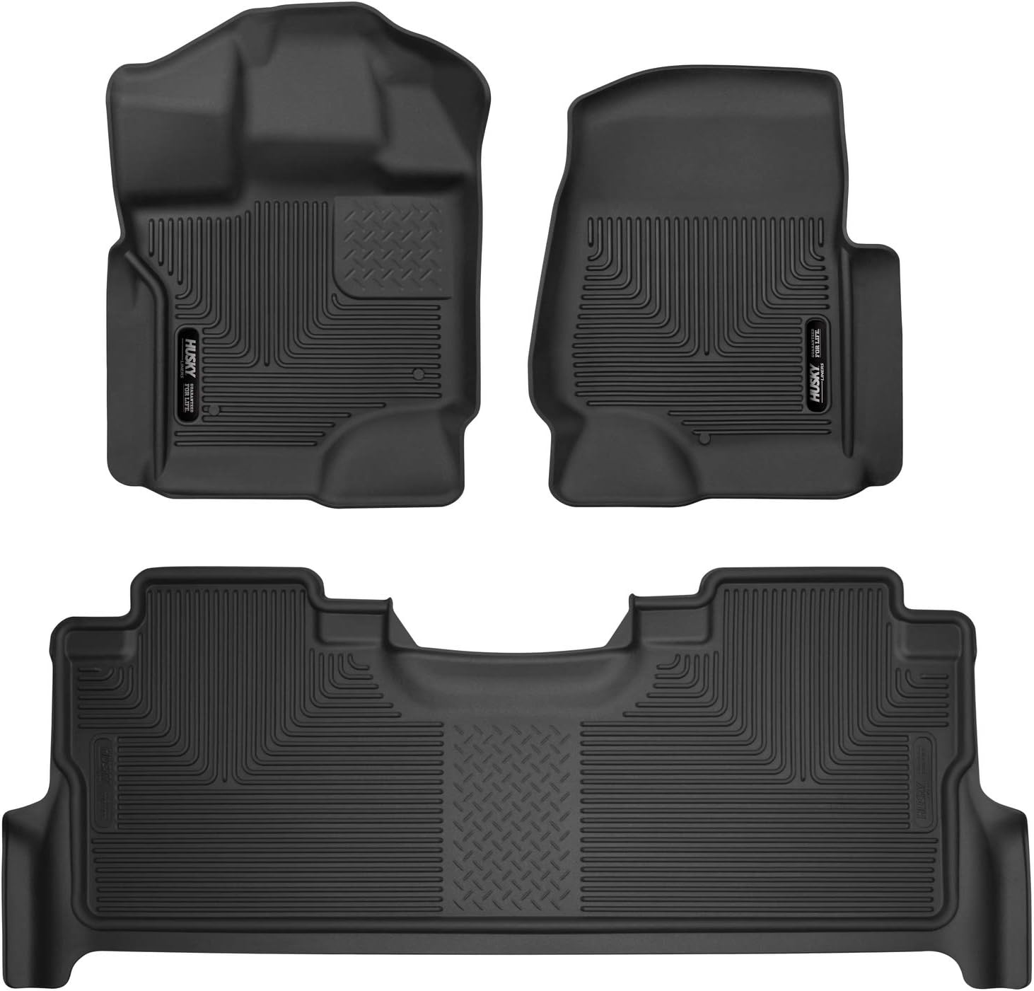 Husky Liners X-act Contour Series | Front & 2nd Seat Floor Liners - Black | 53388 | Fits 2017-2022 Ford F-250/F-350, 2017 & 2021-2022 Ford F-450 Super Duty Crew Cab w/Factory Storage Box 3 Pcs