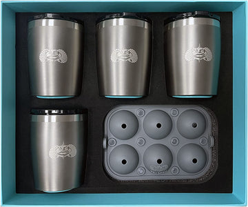 Toadfish Non-tipping 10oz Double Wall Insulated Stainless Steel Rocks Tumbler 4-Pack Gift Set w/ Ice Ball Tray & Easy Slide Lid - Graphite 4-Pack -Graphite