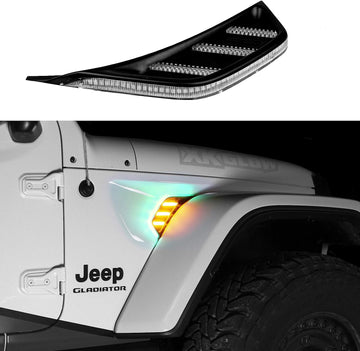 RGB+AMBER TURN SIGNAL RUNNING LIGHT FOR Compatible with/Replacement for Jeep JL&JT FENDER VENT LIGHT XKCHROME SMARTPHONE APP