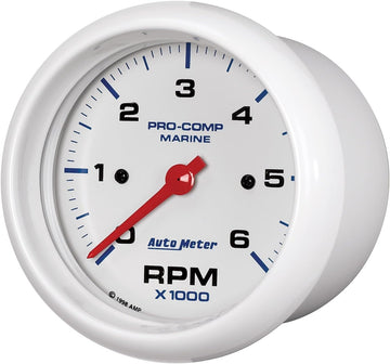 AutoMeter Gauge, Tachometer, 3 3/8", 6K RPM, Marine White (200752)