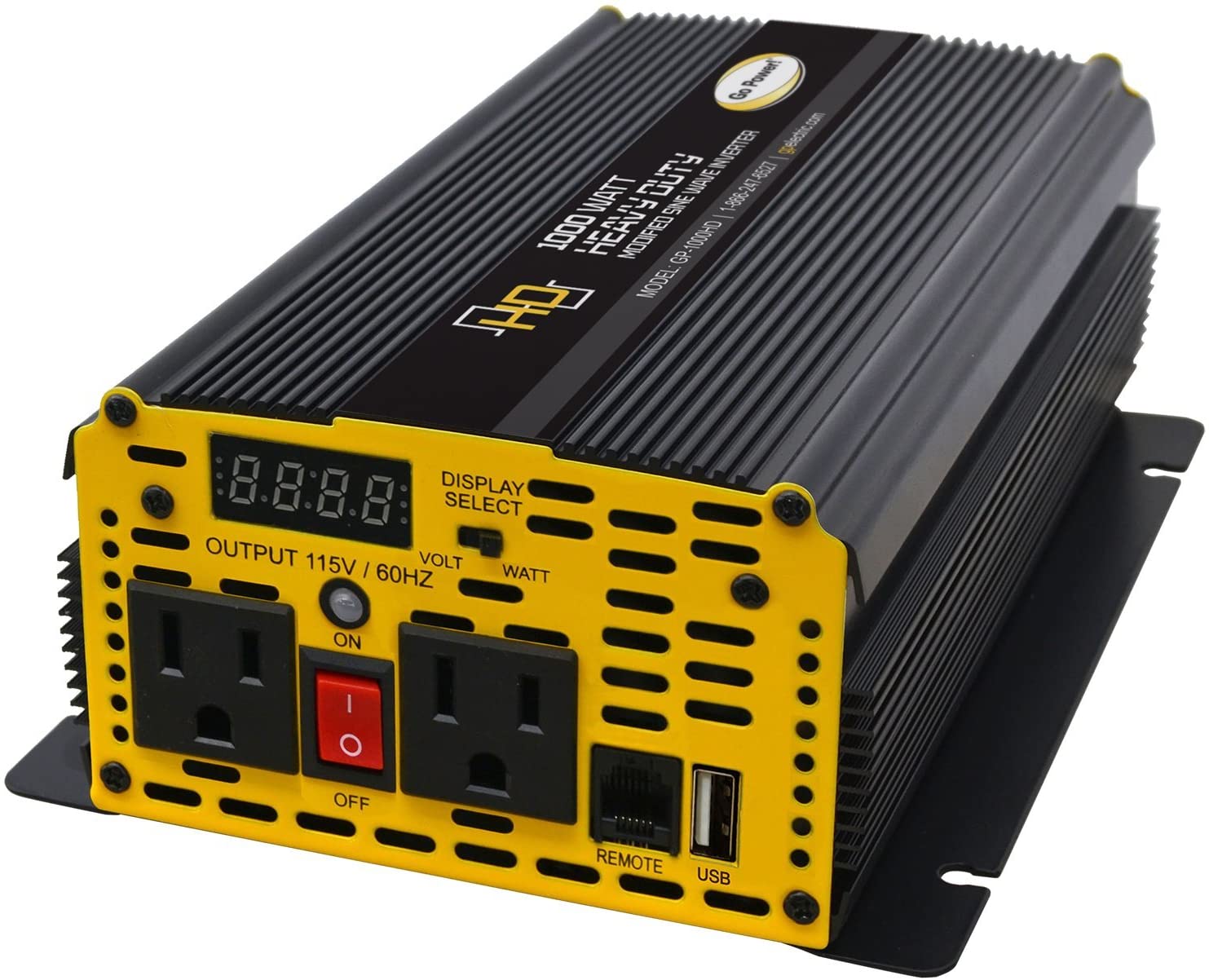 Go Power! GP-1000 Modified Sine Wave Inverter, 1000W,Yellow
