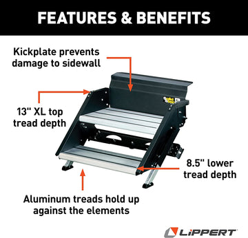 Lippert Components 733931 Solid Step Quad Step for RV and Travel Trailer Entry Doorway Black, 26-inch