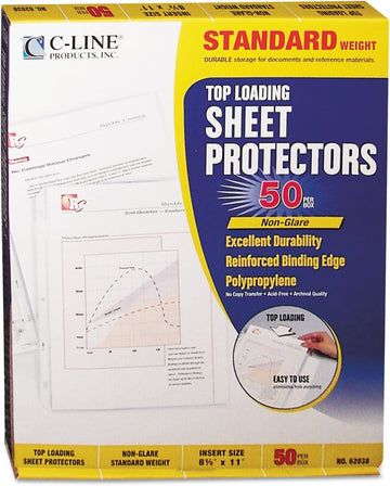 C-Line Standard Weight Polypropylene Sheet Protector, Non-Glare, 2 inch, 11 x 8 1/2, 50/BX