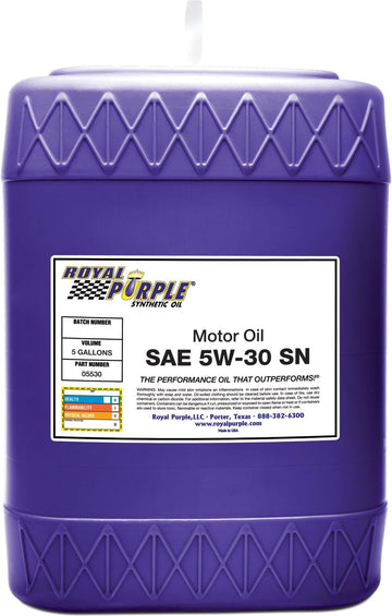 Royal Purple 05530 API-Licensed SAE 5W-30 High Performance Synthetic Motor Oil, 5-Gallon Pail 5 Gallon (640 Ounces)