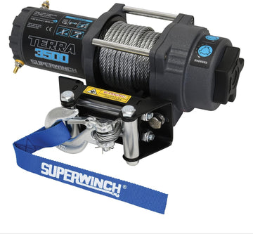 Superwinch 1135260 Terra 3500SR 12V DC 3,500lb/1588kg Single Line Pull UTV/ATV Winch with Roller Fairlead, 7/32" x 32' Steel Wire Rope, Handheld Remote, Handlebar Switch