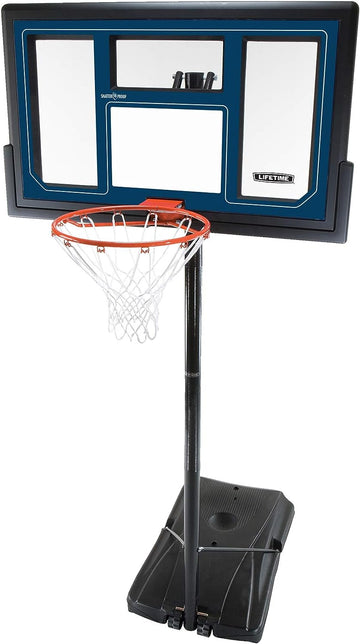 Lifetime 1529 Courtside Height Adjustable Portable Basketball System, 50 Inch Shatterproof Backboard, Black/Red/Blue, Standard Basketball System + Bases Polymer, 16-Ounce