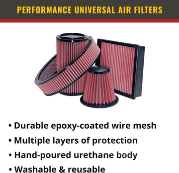 AIRAID 701-470 Universal Clamp-On Air Filter: Round Tapered; 4 in (102 mm) Flange ID; 9 in (229 mm) Height; 6 in (152 mm) Base; 4.625 in (117 mm) Top