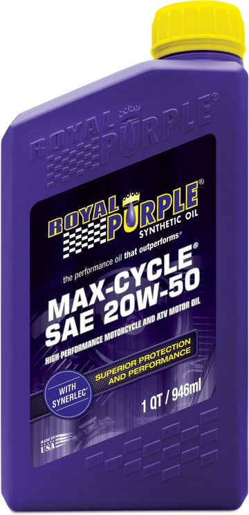 Royal Purple 01316 Max Cycle 20W-50 High Performance Synthetic Motorcycle Oil, 1 Quart Bottle 1 Quart (32 Ounces)