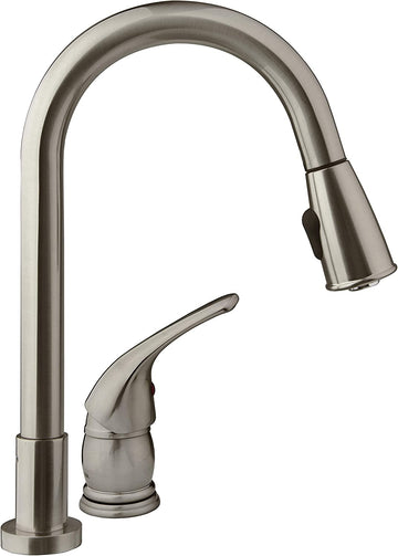 Dura Faucet DF-NMK503-SN RV Pull-Down Kitchen Sink Faucet with Side Lever (Brushed Satin Nickel)