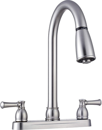 Dura Faucet (DF-PK350L-SN) RV Non-Metallic Dual-Lever Pull-Down Kitchen Faucet (Brushed Satin Nickel) Chrome