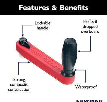 8" Single Grip Winch Handle, Locking, Red with Black Grip
