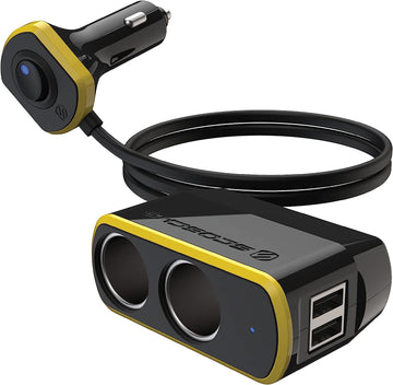 SCOSCHE DCLS242 DoubleUp Dual 12V Adapter with Dual 12W USB Charger, Add Power Ports and Double Cigarette Lighter Ports, Fast Charging