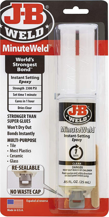 J-B Weld 50101 MinuteWeld Instant-Setting Epoxy Syringe - Dries Clear - 25ml (2 Pack)