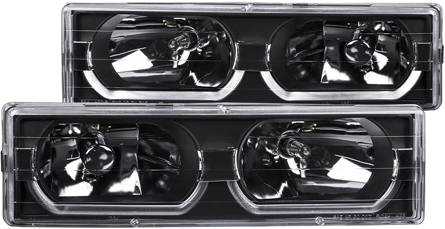 AnzoUSA 111299 Black/Clear Low-Brow Style Headlight for Chevrolet Full Size Truck