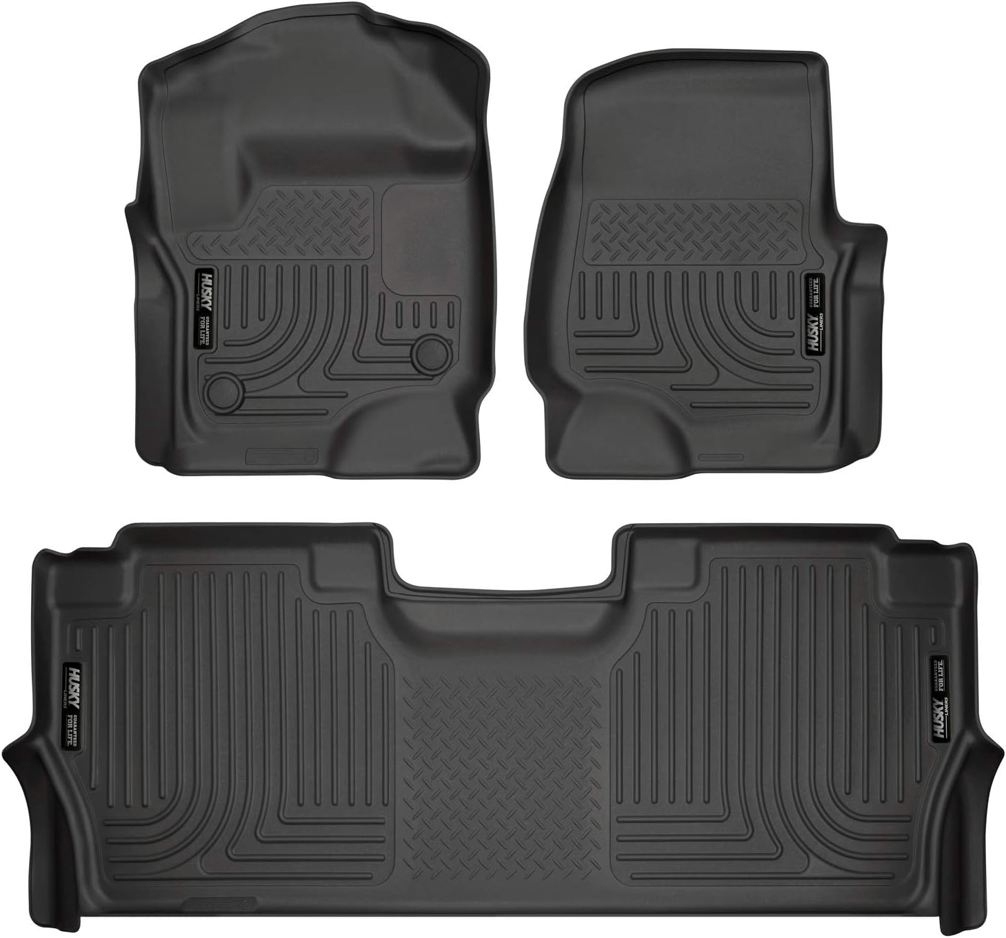 Husky Liners Weatherbeater | Fits 2017-2022 Ford F - 250/F - 350, F - 450 Super Duty Crew Cab w/Fold Flat Storage, Front & 2nd Row Liners - Black, 3 pc.| 94061 Weatherbeater Weatherbeater Front & 2nd Seat Floor Mats