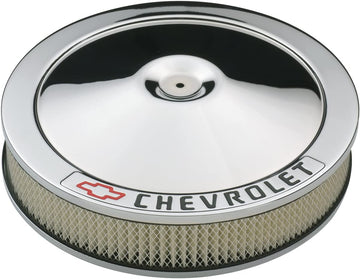 Proform 141-906 Chrome 14" Diameter Air Cleaner Kit with Black Chevrolet/Red Bowtie Logo and 3" Paper Filter