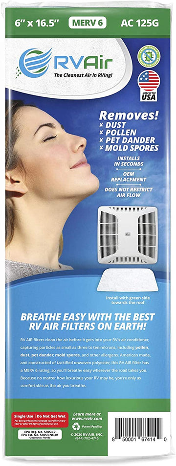 RV Air RV AC Filter | 2 Filters AC 125G Air Filters for RV Air Conditioner | Made in USA RV Filter to Replace Standard RV Air Conditioner Filters for Better Airflow and Cleaner Air | MERV 6 Rated