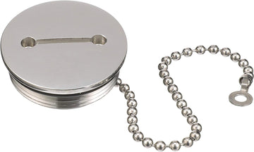 Attwood Replacement Stainless Steel 2" Deck Fill Cap with Chain - For 1-1/2" straight pipe threads, Deck Fill Cap 66061-3 with Chain - Boat, Silver