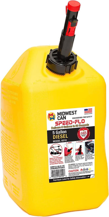 Midwest Can Company MC-6010 Pro Line Gasoline Can Fuel Container Jug with Speed-Flo Spout and Flame Shield System, 5 Gallons, Yellow