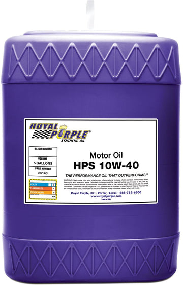 Royal Purple 35140 HPS 10W-40 High Performance Street Synthetic Motor Oil with Synerlec, 5-Gallon Pail 5 Gallon (640 Ounces)