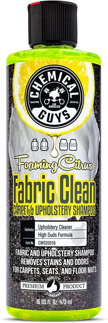 Chemical Guys CWS203_16 Foaming Citrus Fabric Clean Carpet & Upholstery Cleaner (Car Carpets, Seats & Floor Mats), 16 oz, Citrus Scent 16 oz Fabric Clean