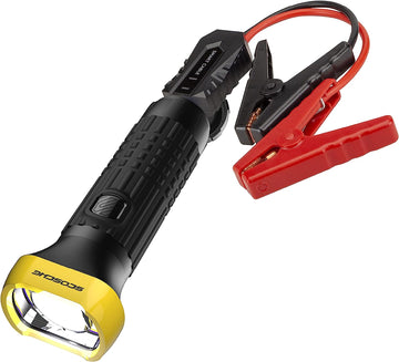 SCOSCHE PBJF600 PowerUp 600 Torch Portable 300 Lumen Flashlight and Car Jump Starter with 600 AMP Portable Battery with USB Port for use with 8-Cylinder or Diesel Vehicles up to 8 Cylinder (PBJF600)