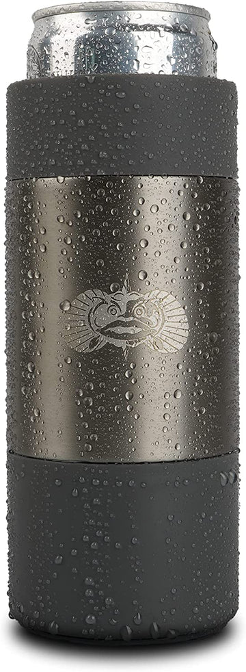 Toadfish Slim Non-Tipping Can Cooler for 12oz Cans - Suction Cup Cooler For Beer & Soda - Stainless Steel Double-Wall Vacuum Insulated Cooler - Sturdy Beverage Holder (Graphite)