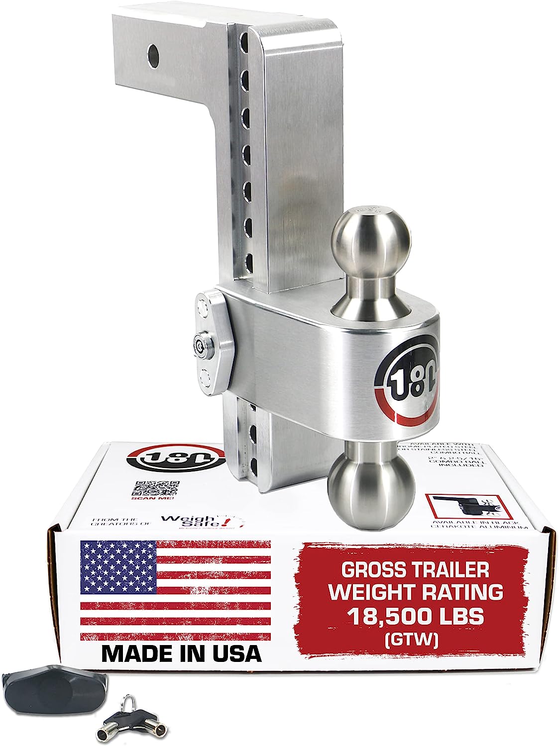180 Hitch LTB10-2.5 Aluminum Adjustable 10" Drop, Stainless Steel Ball for 2.5" Receiver 18,500 GTW 10" Drop Hitch