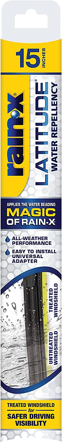 Rain-X 5079273-2 Latitude 2-In-1 Water Repellent Wiper Blades, 15 Inch Windshield Wipers (Pack Of 1), Automotive Replacement Windshield Wiper Blades With Patented Rain-X Water Repellency Formula 15" Single