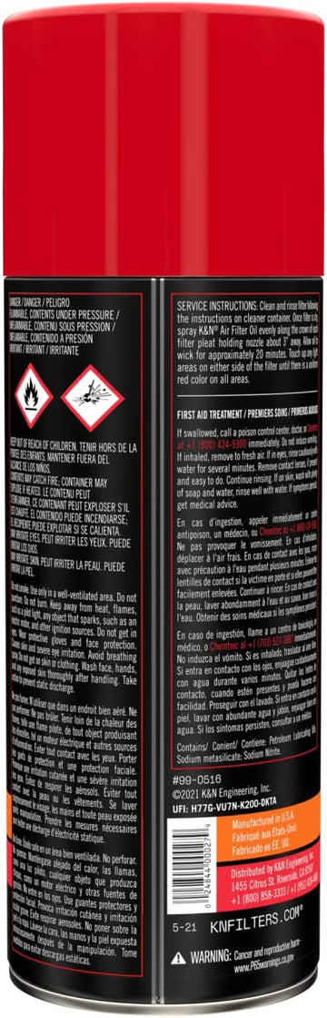 K&N Filters Air Filter Oil - 12.25oz - Aerosol Spray Can, Black (99-0516) 12.25 Ounce