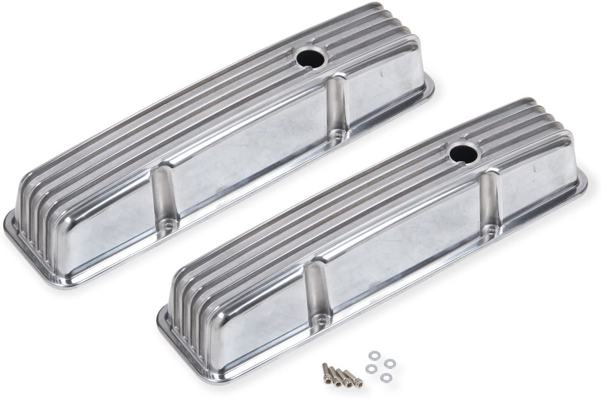 Mr. Gasket 6855G CAST ALUM V/C POLISHED,FINNED SBC 283-350 W/HOLE