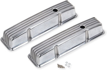 Mr. Gasket 6855G CAST ALUM V/C POLISHED,FINNED SBC 283-350 W/HOLE