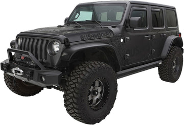 Bushwacker Jeep Flat Style Front & Rear Fender Flares | 4-Piece Set, Black, Textured Finish | 10923-07 | Fits 2018-2023 Jeep Wrangler JL (Excludes Rubicon)