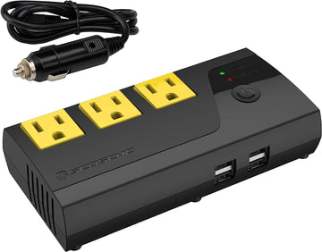 SCOSCHE PI200PS-1 INVERT200 200W Mobile Power Inverter with 3 AC Outlets, 4 USB Ports and a 12V Car Adapter with Cable