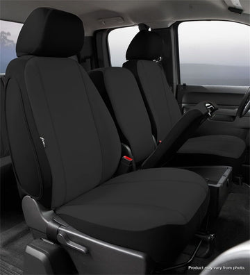 Fia SP89-38BLACK Seat Protector Custom Seat Cover; Poly-Cotton; Black; Front; Split Seat 40/20/40; Adj. Headrests; Airbag; Armrest/Storage w/Cup Holder; Cushion Storage; Incl. Head Rest Cover;